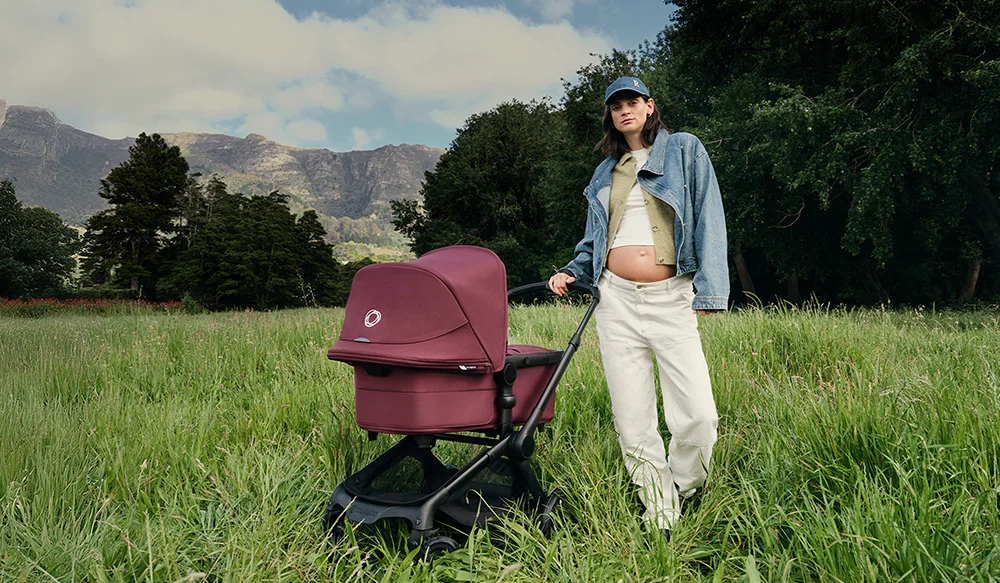 Bugaboo Fox 5 Renew all-terrain stroller in Dark Cherry in natural surroundings