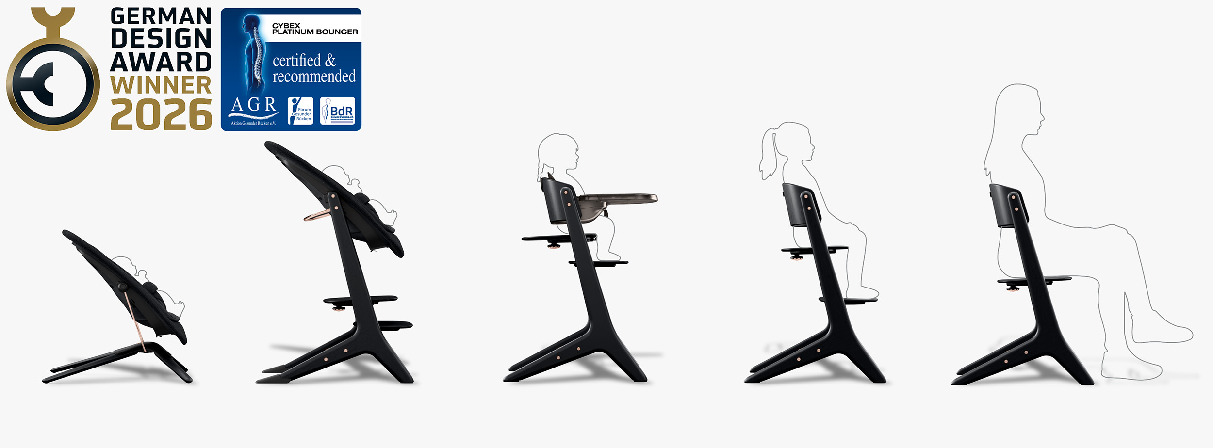 Cybex Click&Fold 5w1 Dark Natural – krzesełko z Baby Setem, tacką i leżaczkiem niemowlęcym w kompletnym systemie