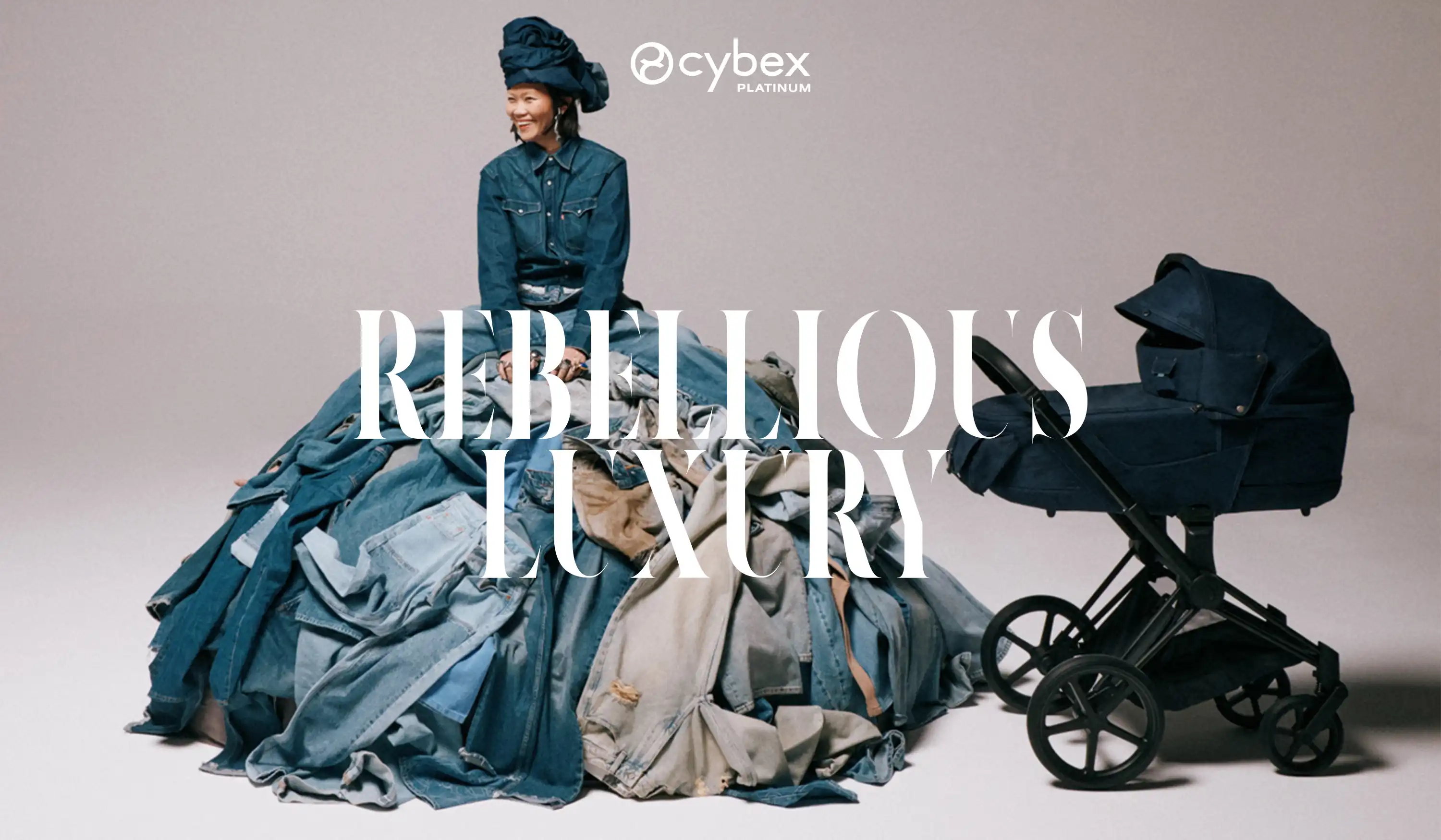 Cybex Priam 4.0 Rebellious Luxury z gondolą – edycja denim z kontrastowym stelażem Rosegold