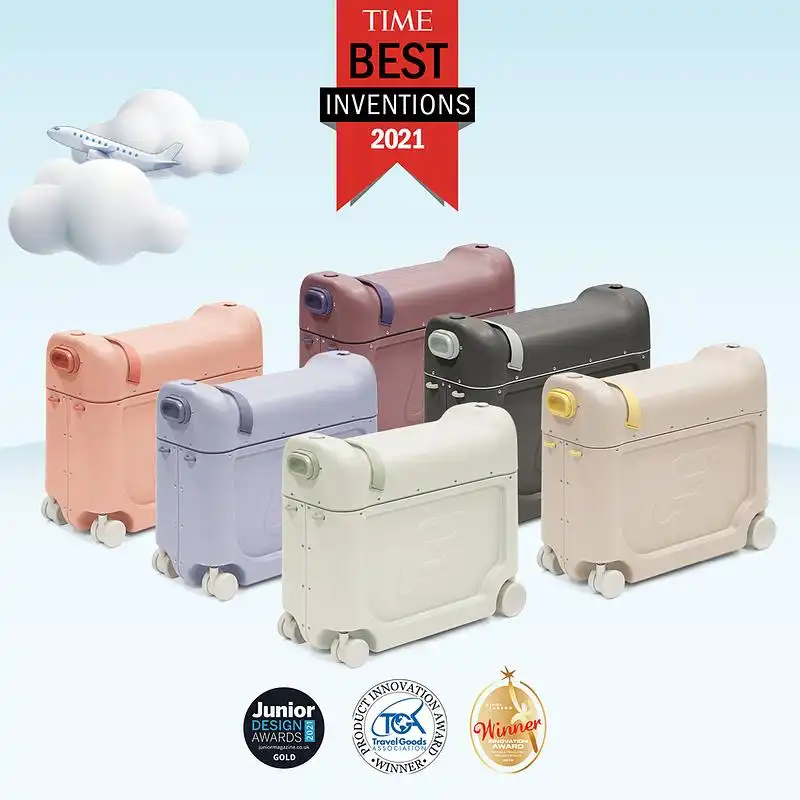 Walizki JetKids BedBox w różnych kolorach, wyróżnione tytułem Time Best Inventions 2021 i innymi nagrodami za innowacyjność