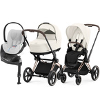 Cybex® Priam 4 4in1 set, deep-stroller with car seat and base | Off White + Rosegold