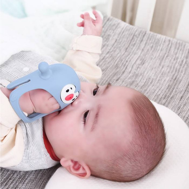Smily Mia penguin and reindeer light blue teether