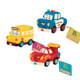 B.Toys™ Mini Wheeee-ls! zestaw 3 mini autek z napędem pull-back | radiowóz, atobus szkolny, wyścigówka