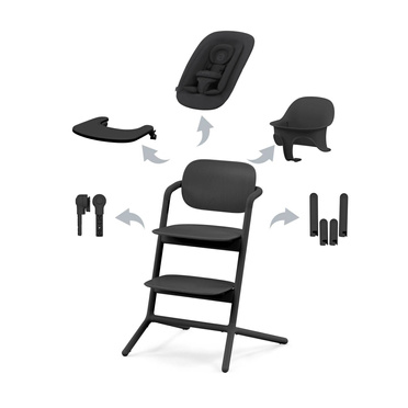 Cybex® Lemo 2™ 4-in-1 set, ergonomic chair + baby set + tray | Stunning Black