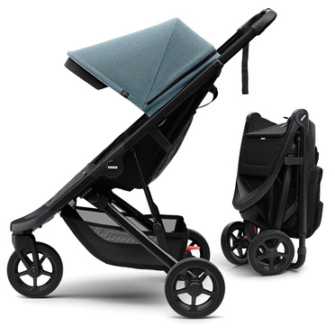 Thule | Spring | Lekki Wózek Spacerowy | Matt Black + Teal Melange