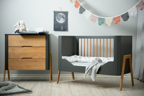 Troll Nursery | Torsten | Komoda z Przewijakiem | Seal Grey + Teak