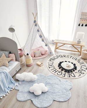 Lorena Canals® handwoven 100% cotton rug Ø150 cm | ABC Natural + Black