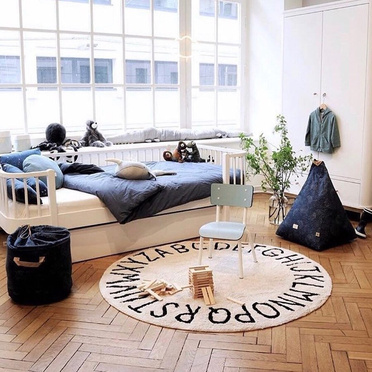 Lorena Canals® handwoven 100% cotton rug Ø150 cm | ABC Natural + Black