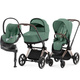 Cybex® Priam 4 4in1 set, deep-stroller with seat and base | Leaf Green + Rosegold