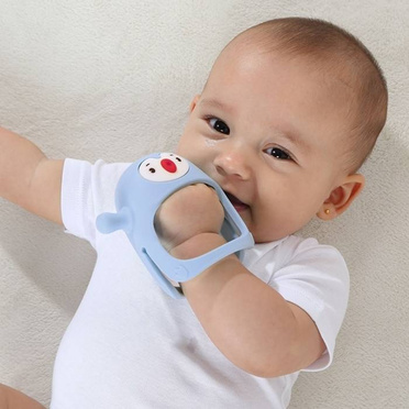 Smily Mia silicone penguin light blue teether