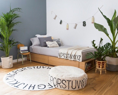 Lorena Canals® handwoven 100% cotton rug Ø150 cm | ABC Natural + Black