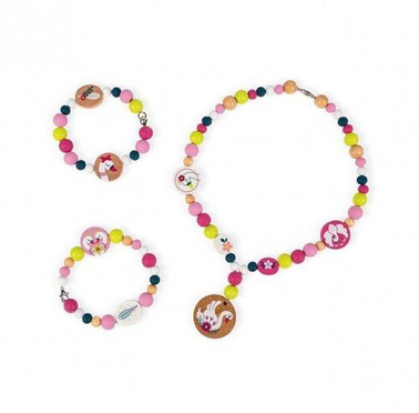 Janod | Jewelry Making Set | Wooden Beads with Fluorescent Elements Swans