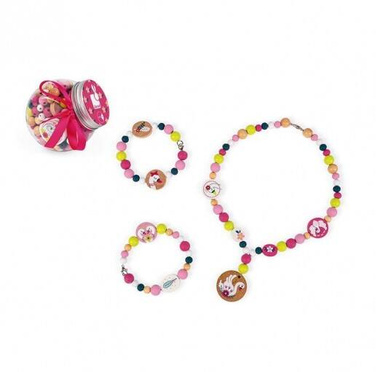 Janod | Jewelry Making Set | Wooden Beads with Fluorescent Elements Swans