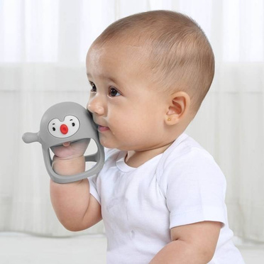 Smily Mia silicone penguin teether light gray