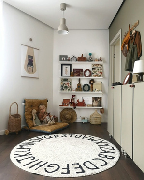 Lorena Canals® handwoven 100% cotton rug Ø150 cm | ABC Natural + Black