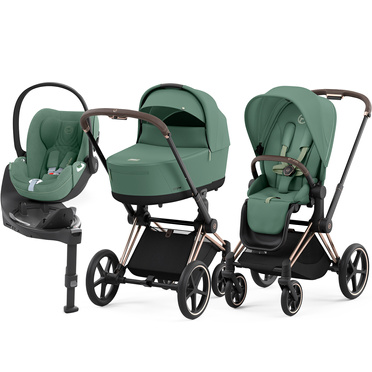 Cybex® Priam 4 4in1 set, deep-stroller with seat and base | Leaf Green + Rosegold