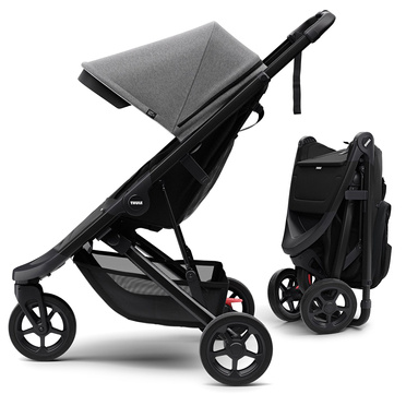 Thule® Spring trójkołowy wózek spacerowy | Matt Black + Grey Melange