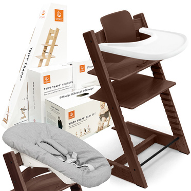 Stokke® Tripp Trapp® Complete Set 4-in-1, feeding chair + recliner + baby set + tray | Walnut Brown