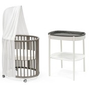 Stokke® Sleepi™ Mini V3 Set, zestaw owalne łóżeczko + stojący przewijak | Hazy Grey + White