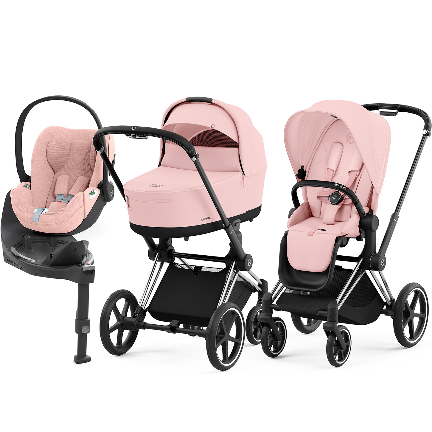 Cybex Priam 4 zestaw 4w1 wozek g boko spacerowy z fotelikiem i baz Peach Pink Chrome black handle 3kiwi.pl Wroc aw