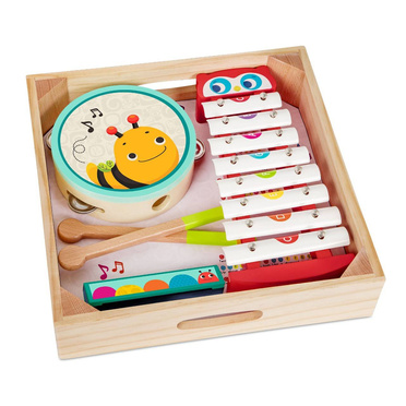 B.Toys | Mini Melody Band | Zestaw Drewnianych Instrumentów - Cymbałki, Tamburyn, Harmonijka