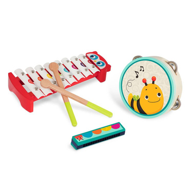 B.Toys | Mini Melody Band | Zestaw Drewnianych Instrumentów - Cymbałki, Tamburyn, Harmonijka