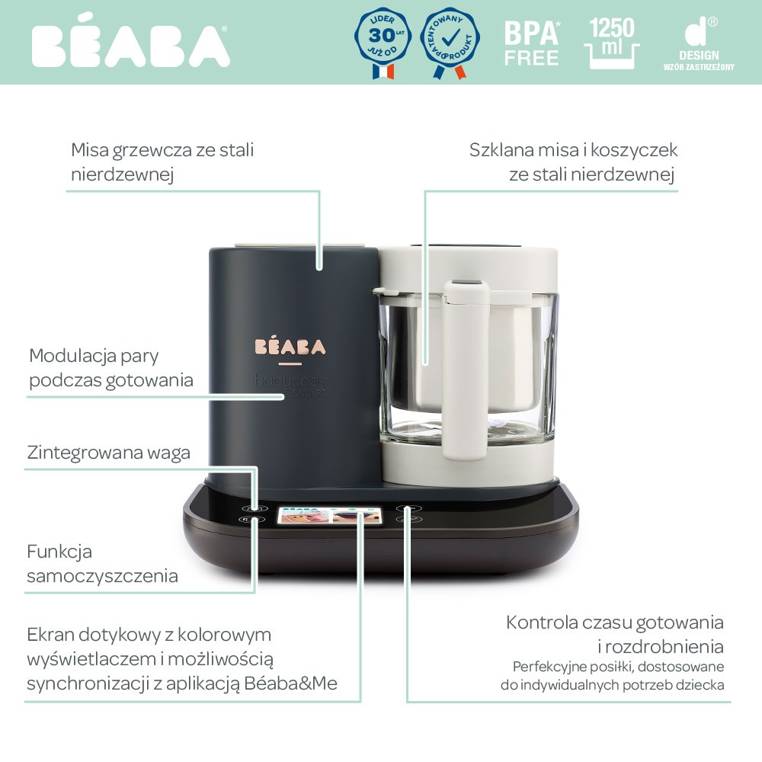 BEABA® Babycook® Smart wielofunkcyjne urządzenie do gotowania posiłków | Charcoal Grey