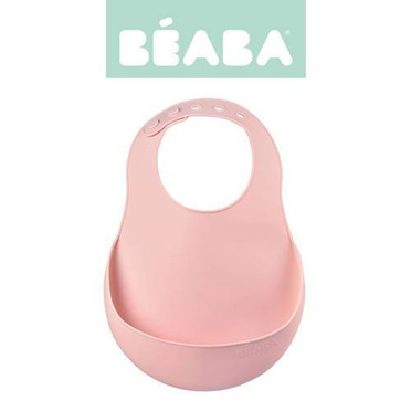 BEABA |  Śliniak Silikonowy z Kieszonką  | Vintage Pink 