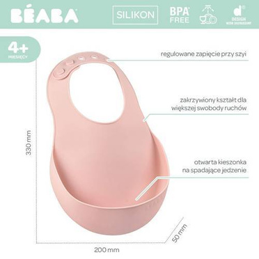 BEABA |  Śliniak Silikonowy z Kieszonką  | Vintage Pink 