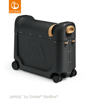 Jetkids™ BedBox® by Stokke® dziecięca walizka na kółkach rozkładana jako łóżeczko | Black Lunar Eclipse