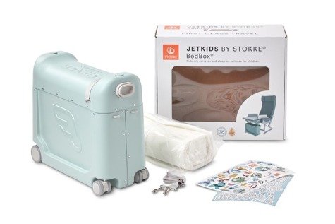 Jetkids™ BedBox® by Stokke® dziecięca walizka na kółkach rozkładana jako łóżeczko | Green Aurora