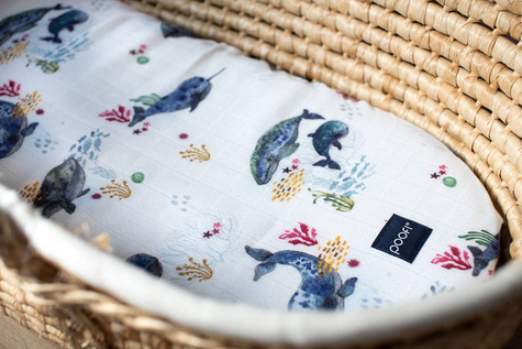 Poofi® prześcieradła do wózka, dwupak | Wieloryby + White