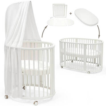 Stokke® Sleepi™ Mini V3 zestaw promocyjny 8w1, owalne łóżeczko–gniazdko niemowlęce | White
