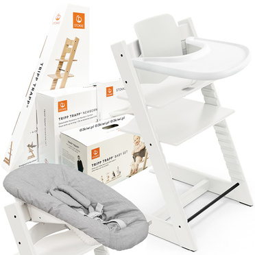 Stokke® Tripp Trapp® Complete Set zestaw 4w1, krzesełko do karmienia + leżaczek + baby set + tacka | White