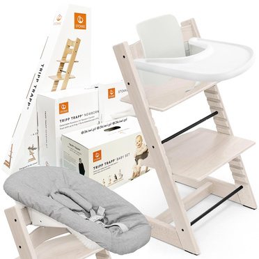 Stokke® Tripp Trapp® Complete Set zestaw 4w1, krzesełko do karmienia + leżaczek + baby set + tacka | Whitewash