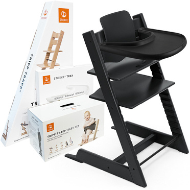 Stokke® Tripp Trapp® zestaw 3w1, krzesełko do karmienia + baby set + tacka | Black