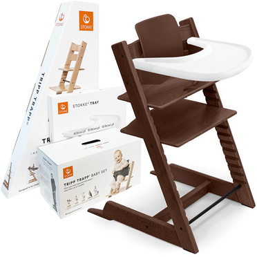 Stokke® Tripp Trapp® zestaw 3w1, krzesełko do karmienia + baby set + tacka | Walnut Brown