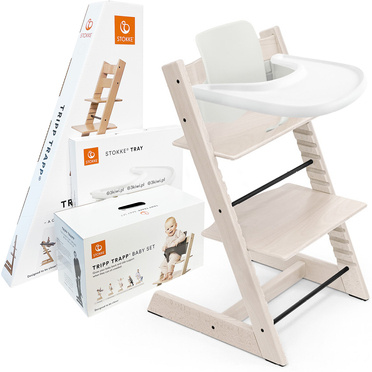 Stokke® Tripp Trapp® zestaw 3w1, krzesełko do karmienia + baby set + tacka | Whitewash